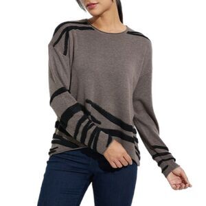 Charlie B | NWT $90 Zebra Print Taupe Grey & Black Drop Shoulder Sweater, Size M